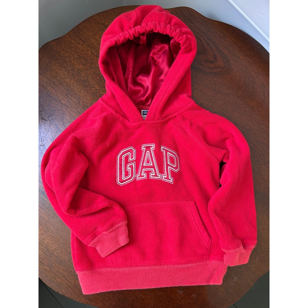 Baby Gap Toddler Red Fleece Arch Logo Hoodie Satin Lined Hood Size 5 Years